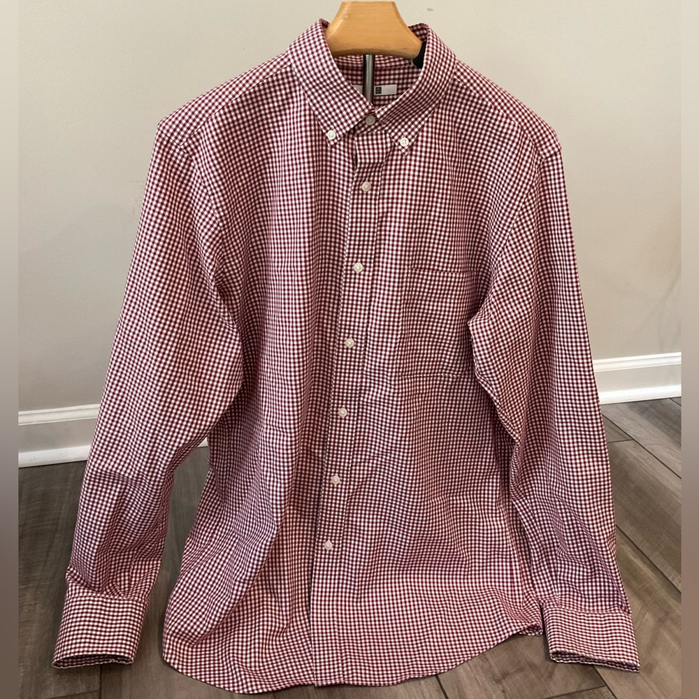 Uniqlo Red Gingham 100% Cotton Button-Down Shirt